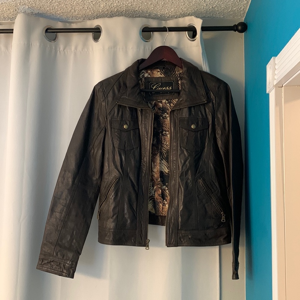 Guess brown leather jacket